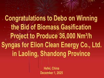 Congratulations to Debo on Winning Bid of Biomass Gasification Project for Elion Clean Energy in Laoling City, Shandong Province
