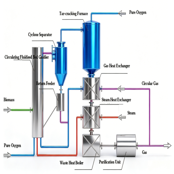 Pure-oxygen Circulating Fluidized Bed Gasifier for Synthesis of Green Chemicals